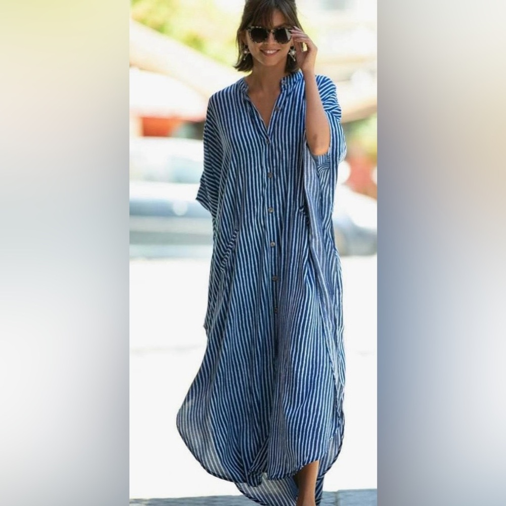 Stylish Blue and white striped Caftan / maxi dress